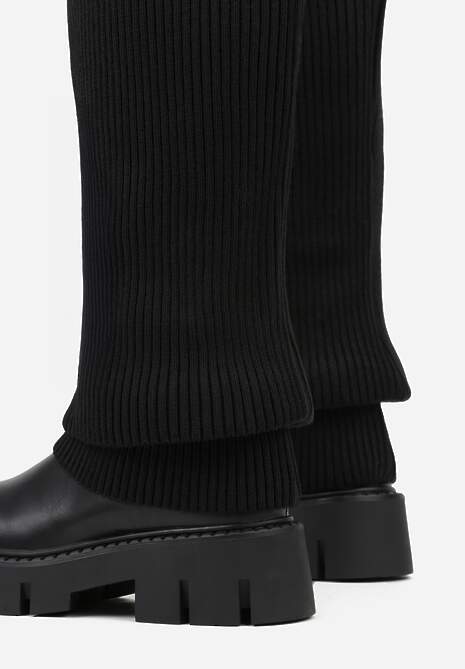 Czarne Kozaki Chunky z Dzianinową Cholewką Imitującą Nogawkę Fenema