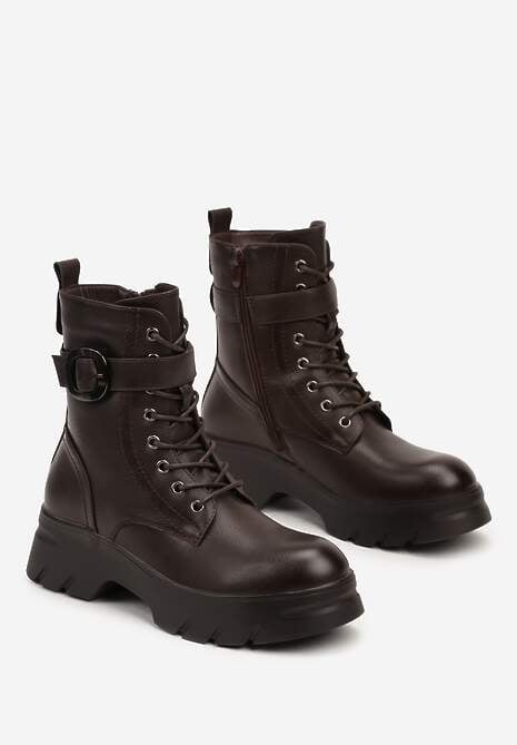 Brązowe Botki w Stylu Workerów na Grubej Podeszwie Berimona