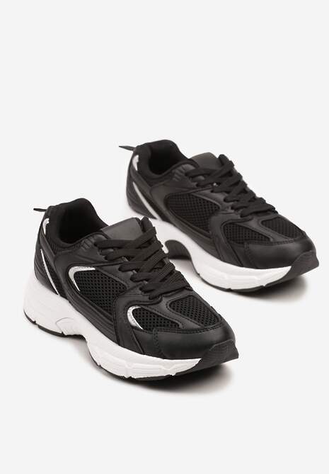 Czarne Sneakersy na Grubej Podeszwie z Cholewką z Siateczką Zollexia