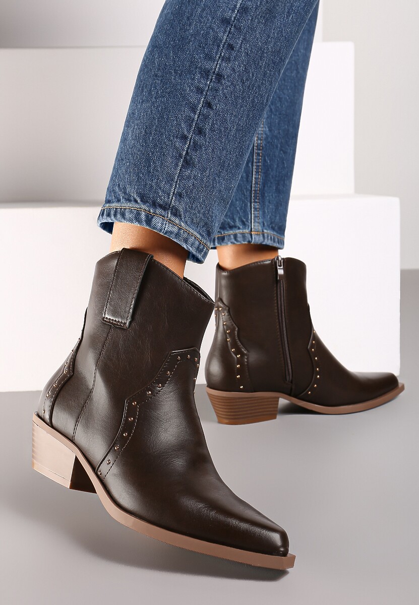 Czarne Szpiczaste Botki w Stylu Kowbojskim z Nitami  Mevanta