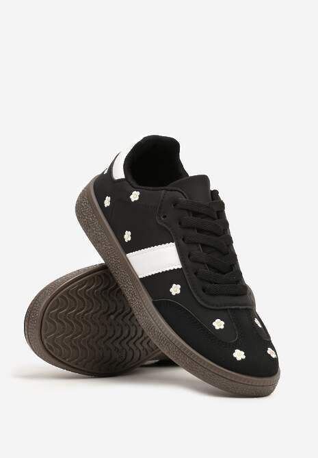 Czarne Sneakersy Tenisówki Ozdobione Kwiatkami Zummine