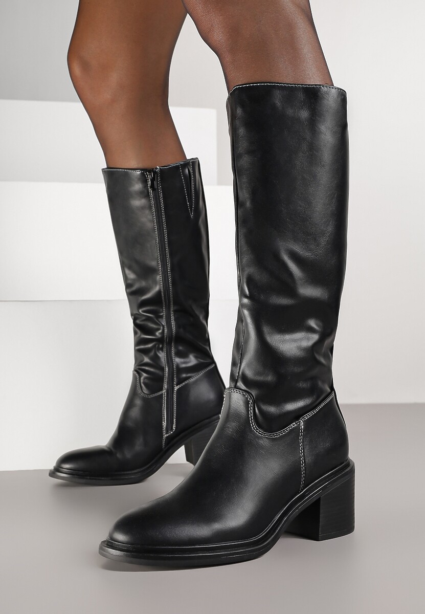 Czarne Kozaki Oficerki Vices na Słupku Giorima