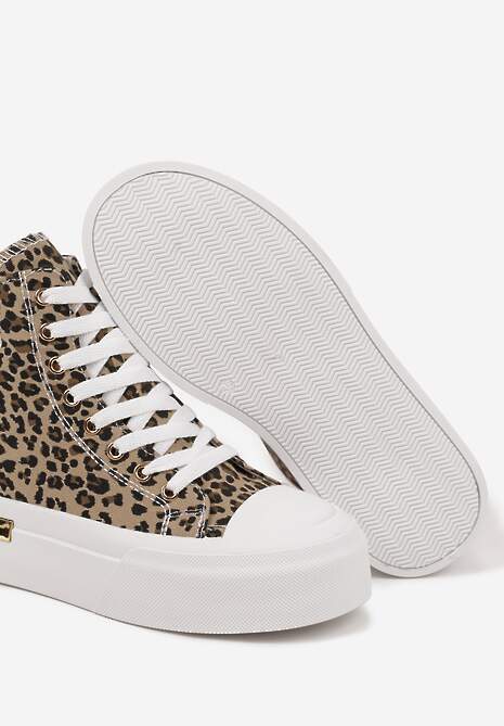 Panterkowe Trampki na Platformie z Wysoką Cholewką Ozdobione Haftem Fonaril