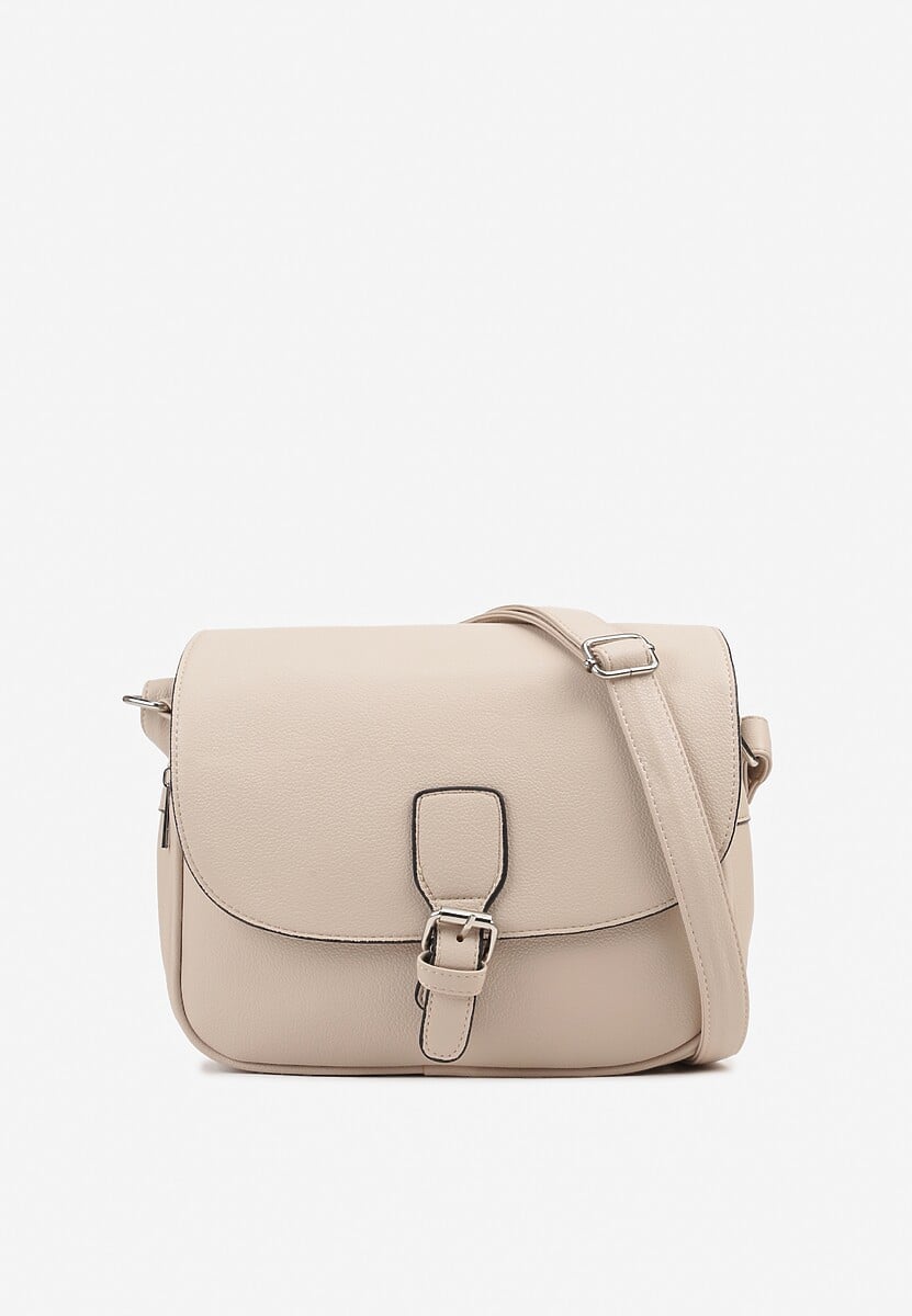 Ciemnobeżowa Torebka w Stylu Listonoszki Ozdobiona Klapą Helluria