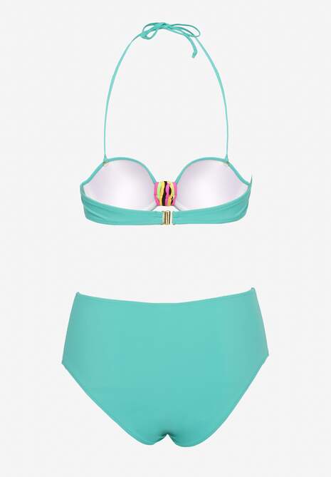 Ciemnozielone Bikini Majtki Figi i Biustonosz z Ozdobną Wstawką Natamara