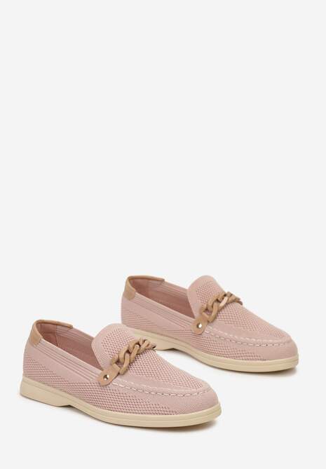 Różowe Mokasyny z Metalicznym Łańcuchem i Perforacją Mireali