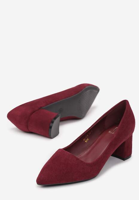 Bordowe Casualowe Czółenka na Słupku Bastien