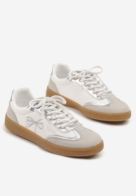 Białe Sneakersy Tenisówek ze Wzorem Kokardki Maritiela