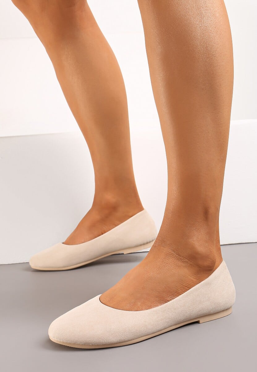 Beżowe Wsuwane Balerinki na Płaskiej Podeszwie Telliamarie
