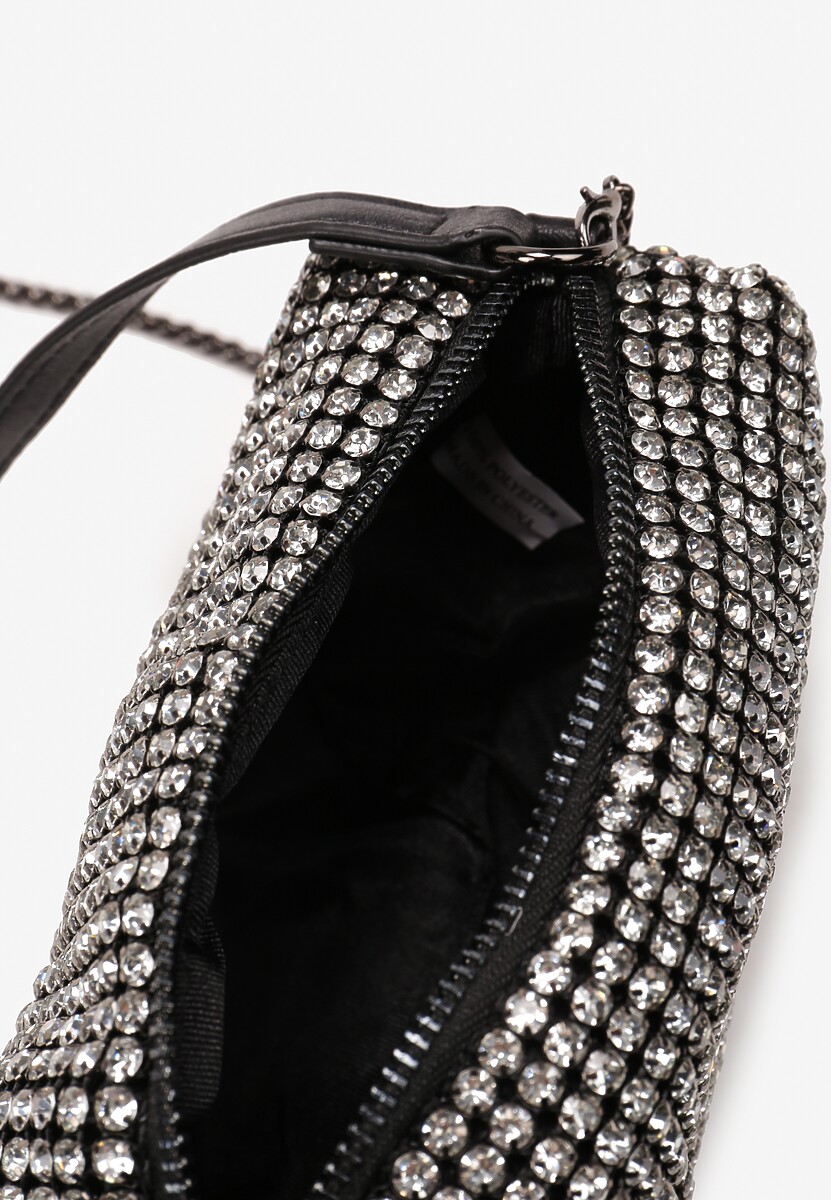 Czarna Mała Torebka w Cyrkonie z Paskiem i Łańcuszkiem Volaria