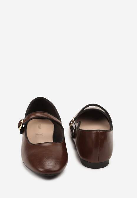 Jasnobrązowe Balerinki Vices z Wkładką ze Skóry Naturalnej Ozdobione Paskiem Patantie