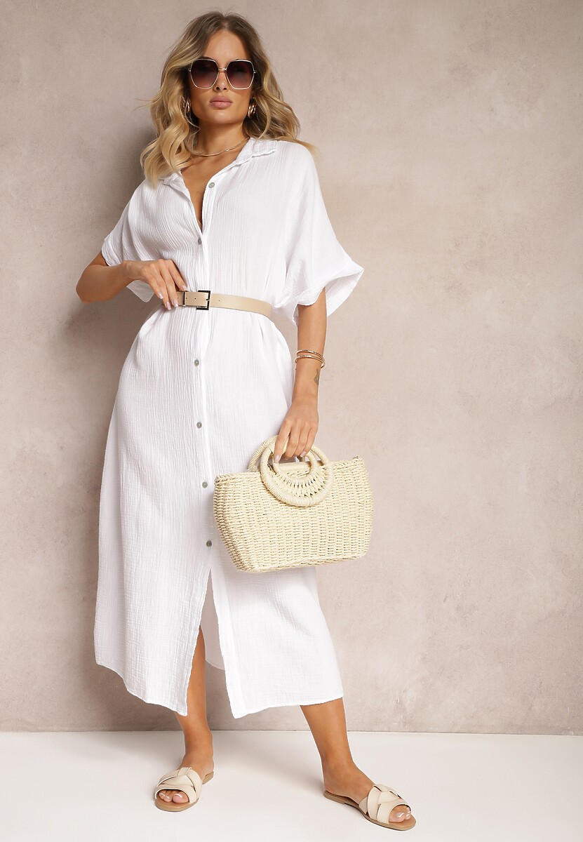 Biała Muślinowa Sukienka z Bawełny o Pudełkowym Kroju Vimaristta