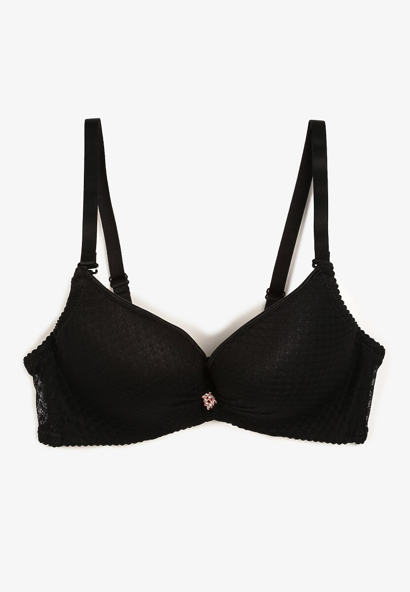 Jasnobeżowy Push-Up Biustonosz Koronkowy na Regulowanych Ramiączkach Lunetia