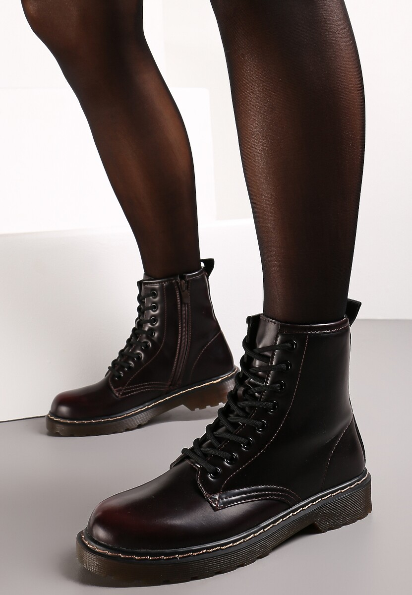 Czerwone Botki Workery na Grubej Podeszwie Inroca