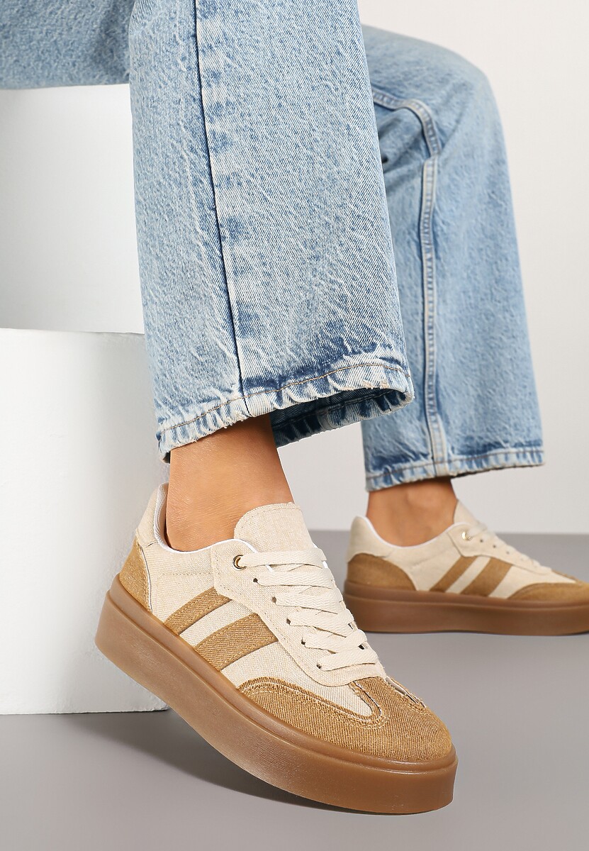 Beżowe Sneakersy Tenisówki na Kauczukowej Podeszwie Ardisora