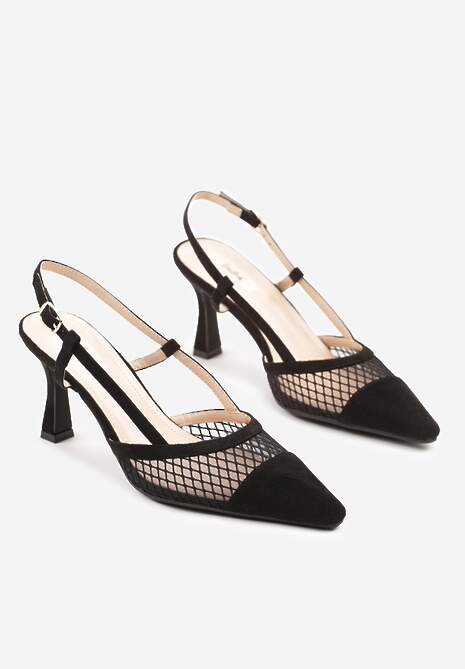 Czarne Sandały na Klepsydrze z Cholewką z Siateczki Nilavea