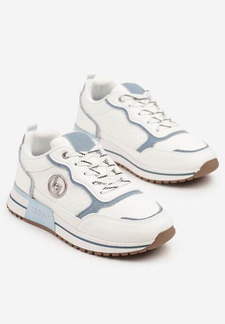 Biało-Niebieskie Sneakersy z Metaliczną Ozdobą Firamia