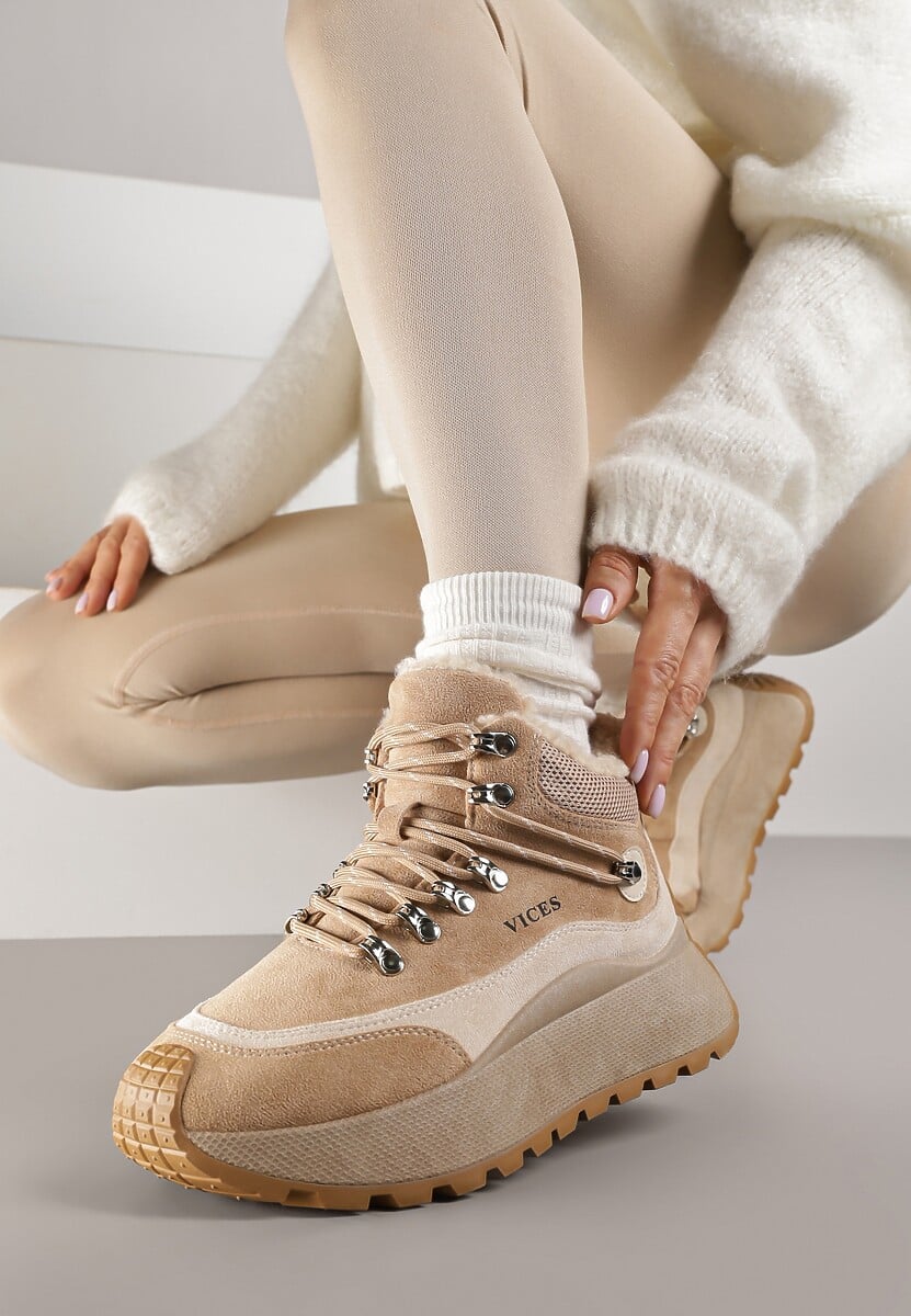 Ciemnobeżoiwe Sneakersy Śniegowce Vices na Platformie w Sportowym Stylu Nelsella