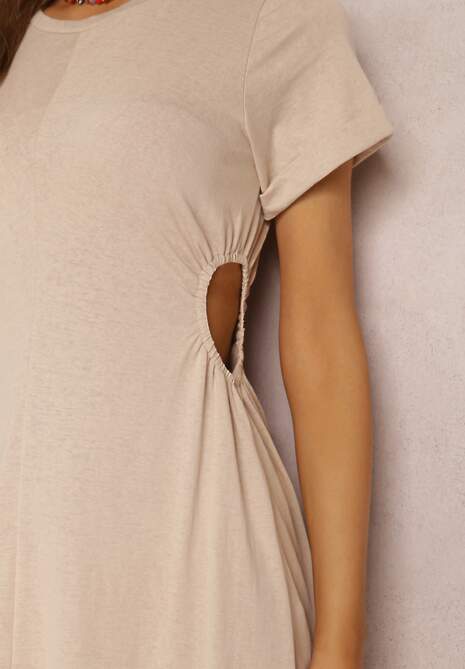 Beżowa Sukienka Bawełniana Satho