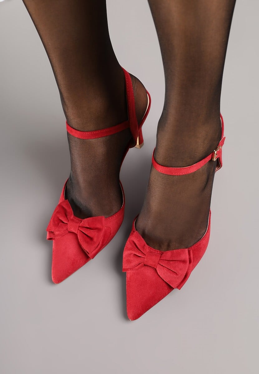 Czerwone Sandały na Szpilce Vices z Kokardą Saralin