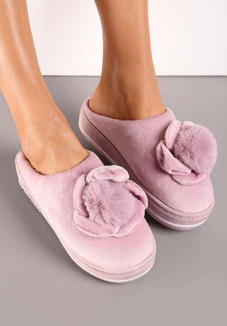 Różowe Kapcie na Platformie z Pomponem Toro