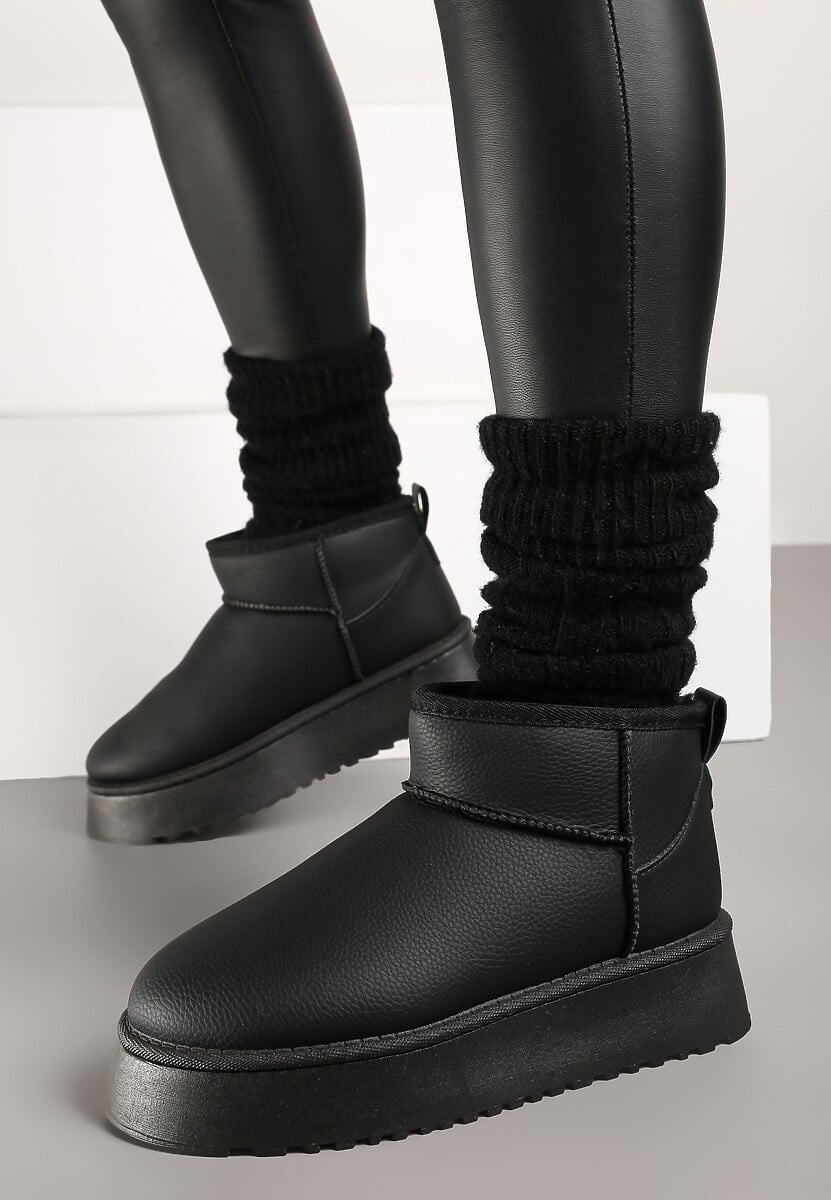 Czarne Wsuwane Śniegowce Casualowe na Grubej Podeszwie Tinaretia