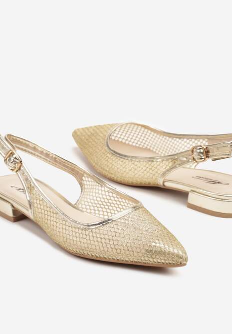Złote Siateczkowe Sandały z Brokatem i Szpiczastym Noskiem Falvesina