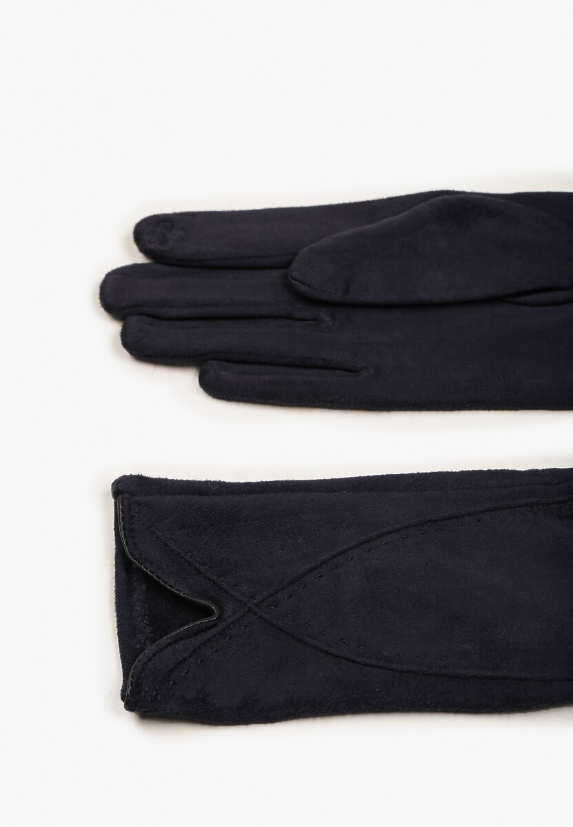 Niebieskie Rękawiczki Zimowe z Bawełną Ozdobione Przeszyciami Delatlina