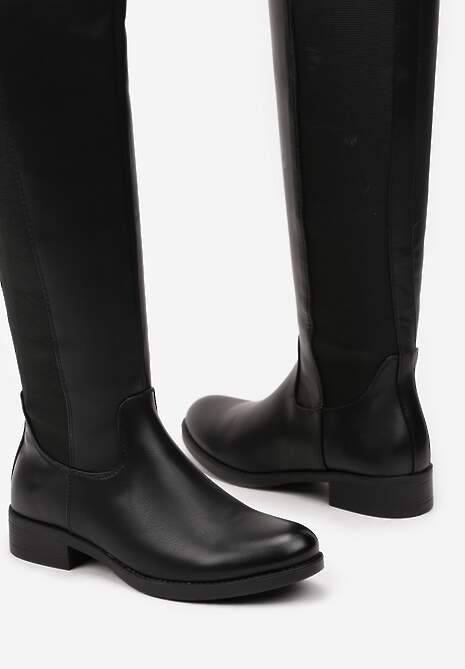 Czarne Kozaki Oficerki z Ozdobną Wstawką Batilaine