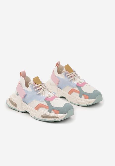 Niebiesko-Białe Sneakersy w Streetwearowym Stylu z Ozdobnym Rzepem Akkaria