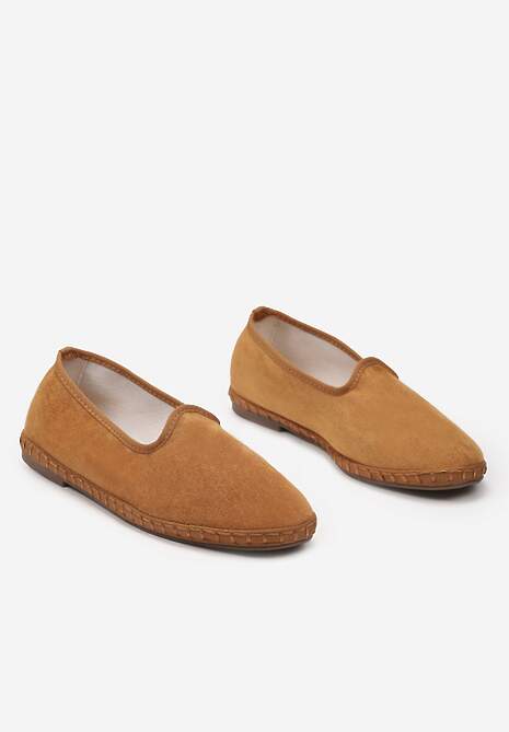 Brązowe Płaskie Balerinki z Okrągłym Noskiem z Ekozamszu Klenori