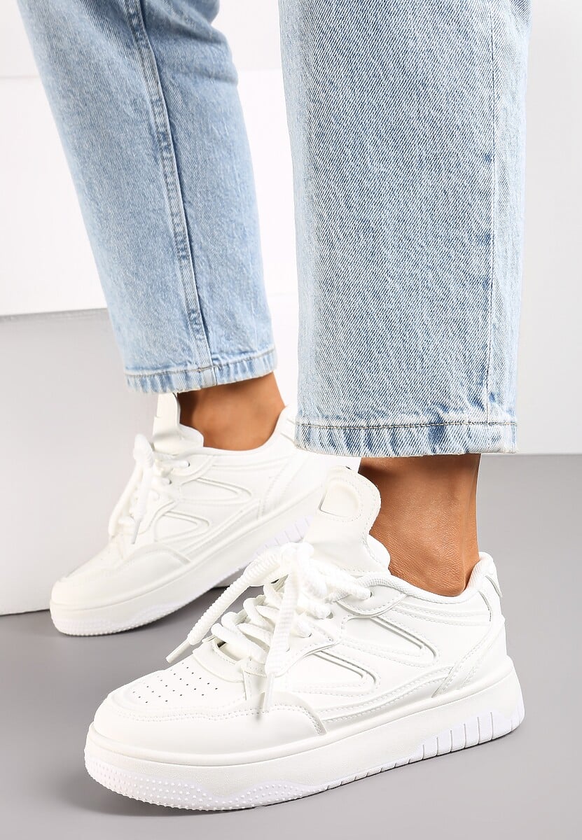 Białe Sneakersy przed Kostkę na Platformie z Wstawkami Losia
