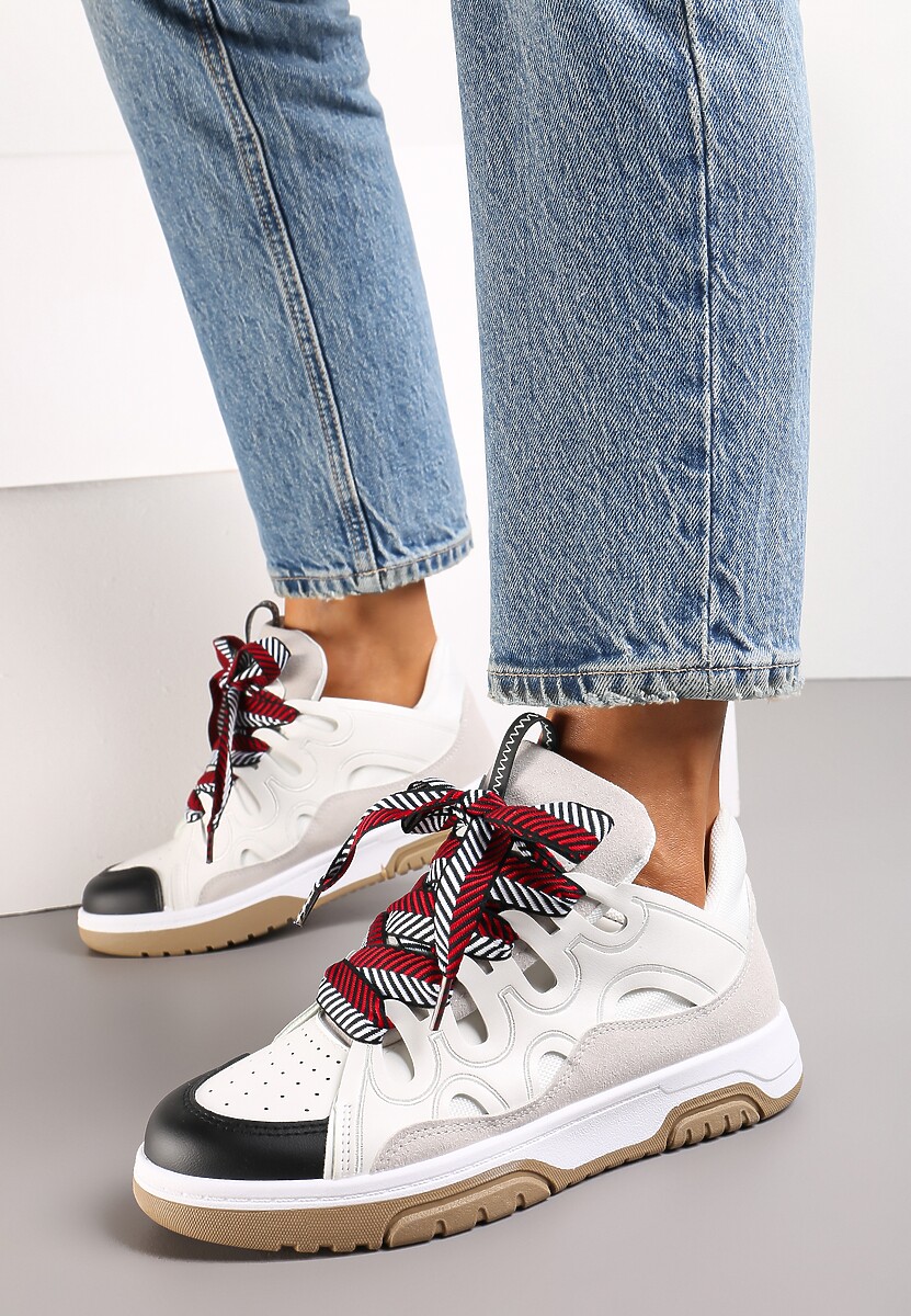 Biało-Czarne Sneakersy Ozdobione Brokatem z Oryginalnym Sznurowaniem Patricie