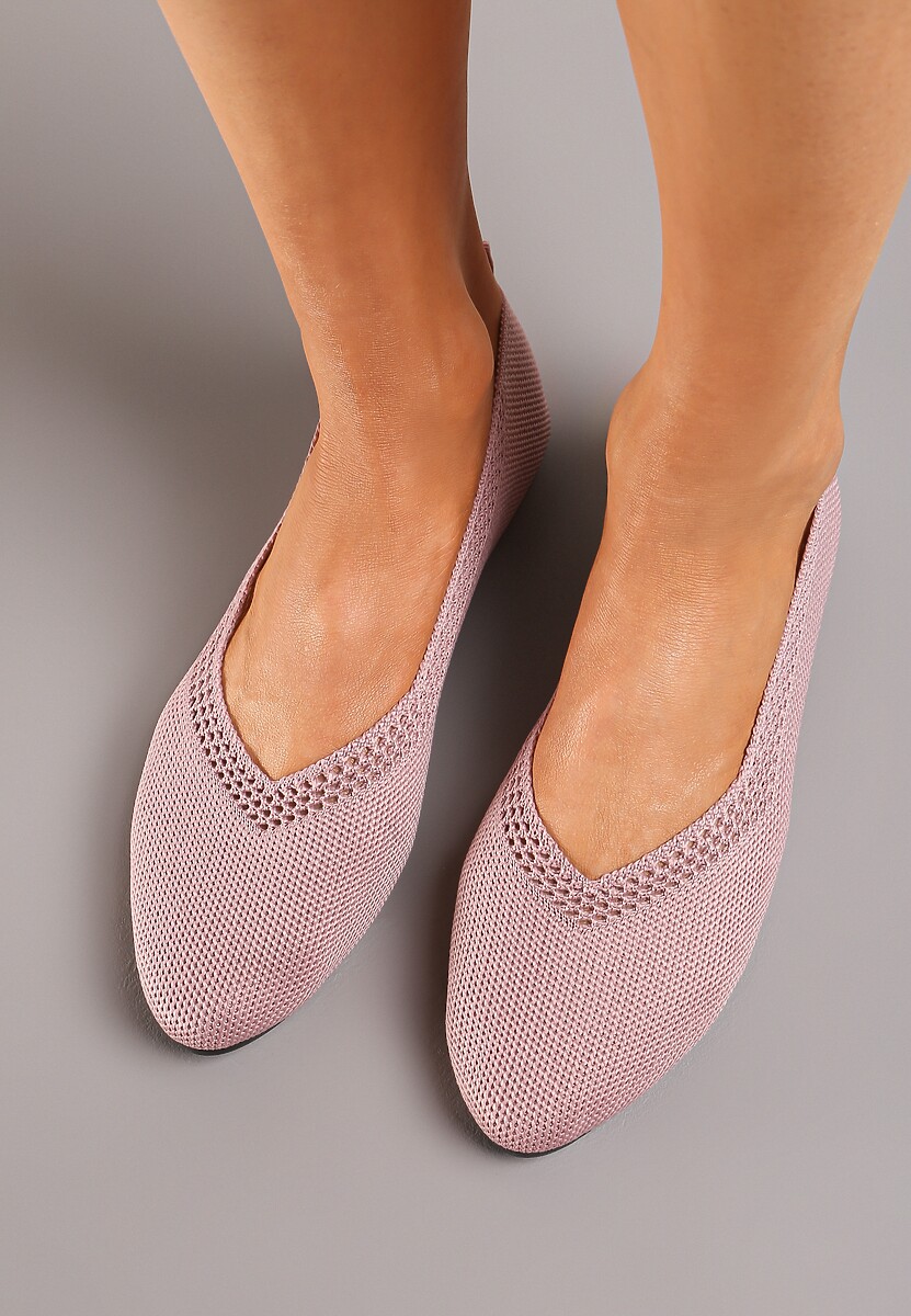 Różowe Płaskie Balerinki Plecione z Ozdobnymi Wycięciami Daniya