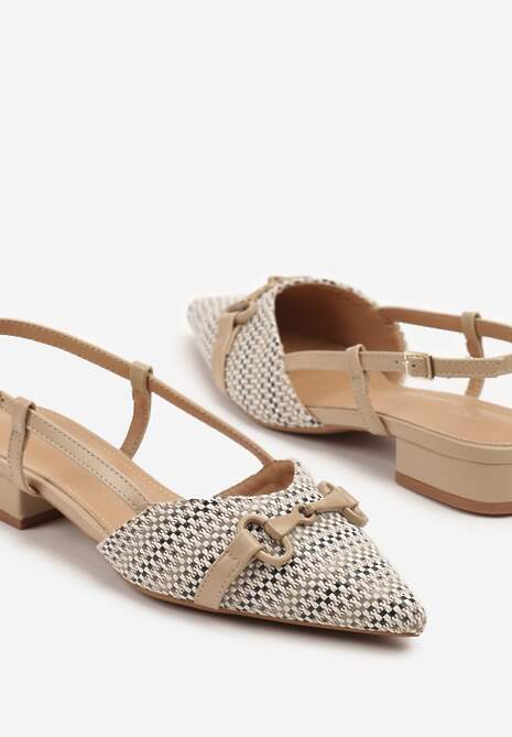 Ciemnobeżowe Sandały Vices Slingback Ozdobione Klamrą i Plecionką Nilasiela
