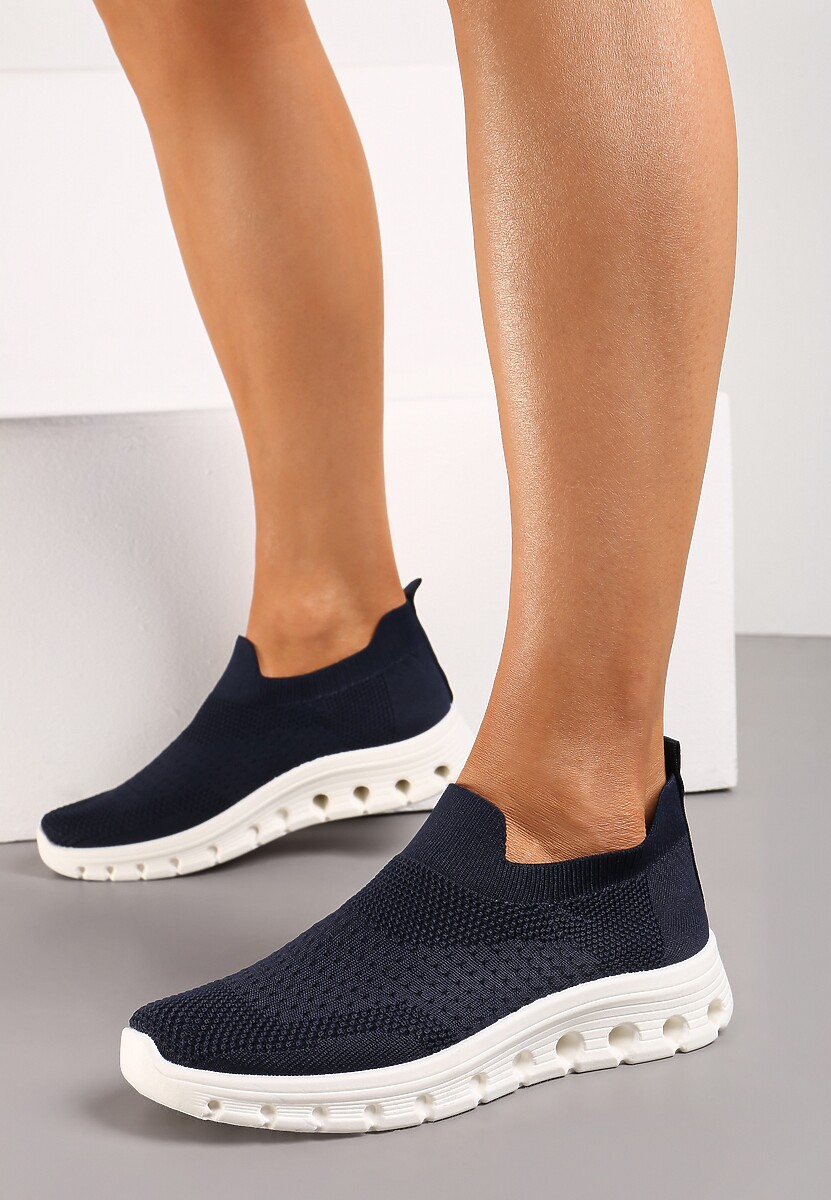 Granatowe Wsuwane Buty Sportowe z Elastyczną Cholewką do Kostki Asigruna