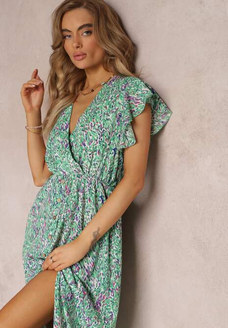 Zielona Sukienka Maxi z Błyszczącą Nitką i Gumką w Talii Phike