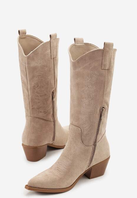 Ciemnobeżowe Botki Kowbojki na Stożku Nalomea