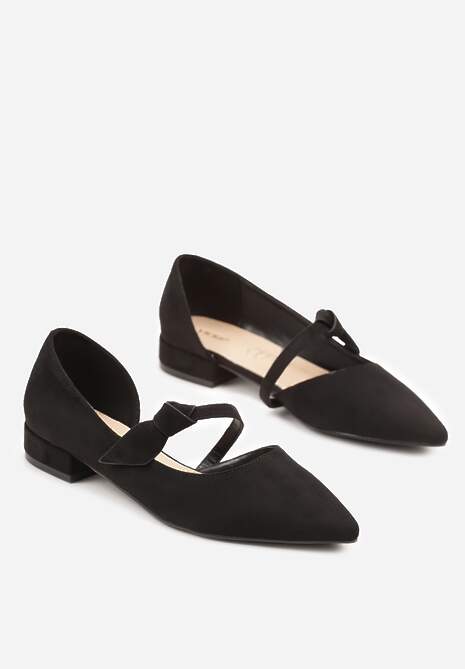 Czarne Czółenka Vices na Płaskiej Podeszwie ze Skórzaną Wkładką z Supełkiem Liliarine