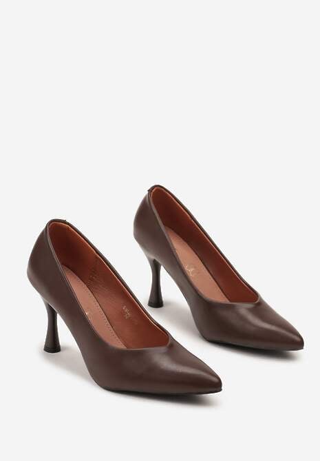 Brązowe Szpilki Vices na Klepsydrowym Obcasie ze Skórzaną Wkładką Muzite