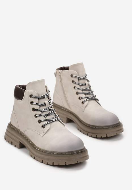 Beżowe Traperki z Ociepleniem i Sznurowaniem Almudena