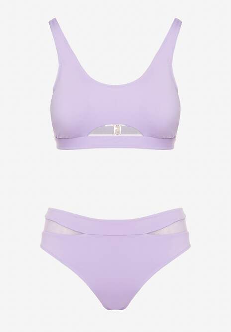 Fioletowe Bikini Biustonosz i Majtki Typu Figi Zdobione Siateczką Natelina