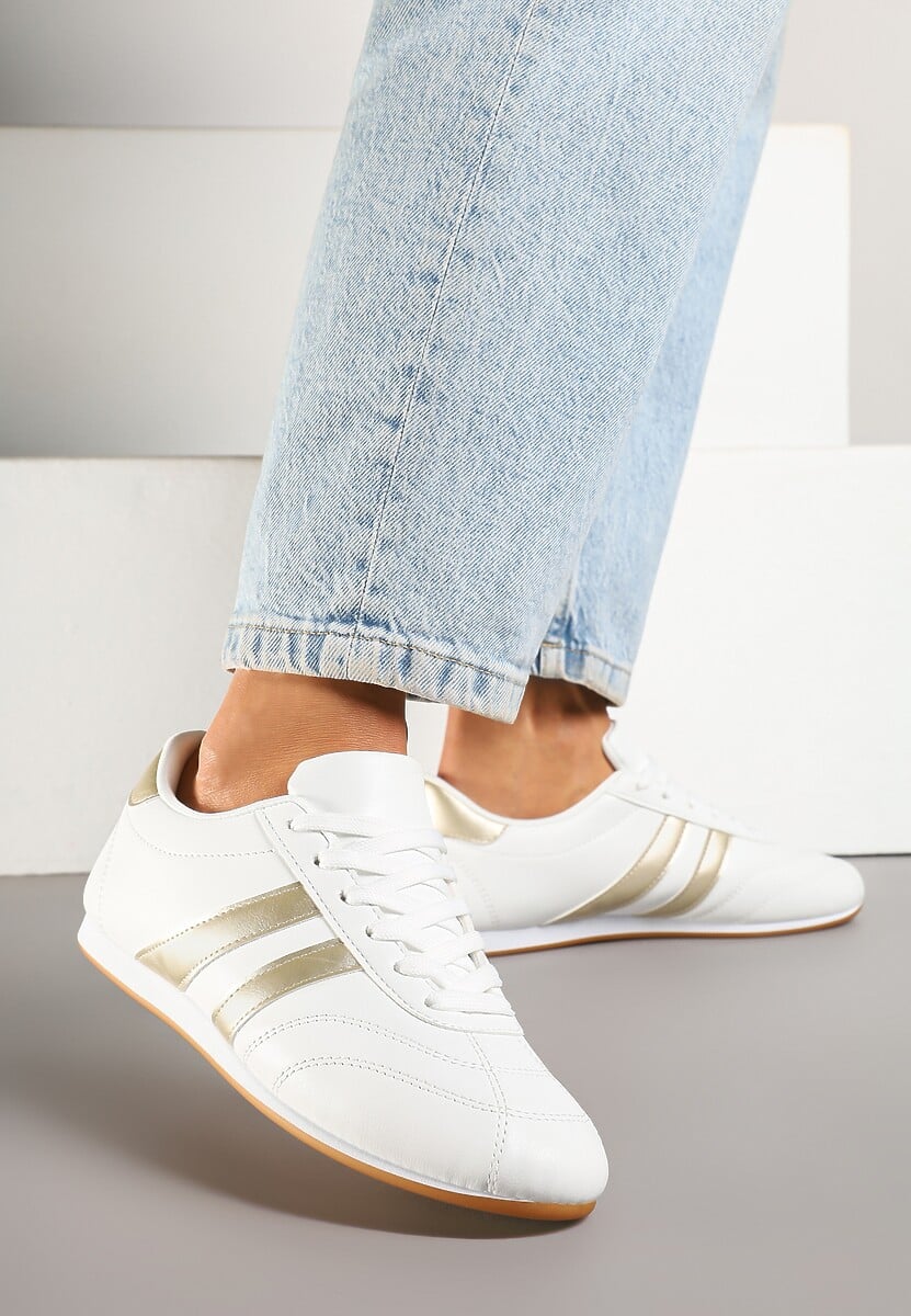 Biało-Złote Sneakersy Typu Tenisówki z Paseczkami Liantina