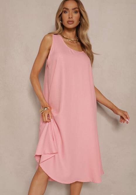 Różowa Basicowa Sukienka o Rozkloszowanym Kroju Mevolira