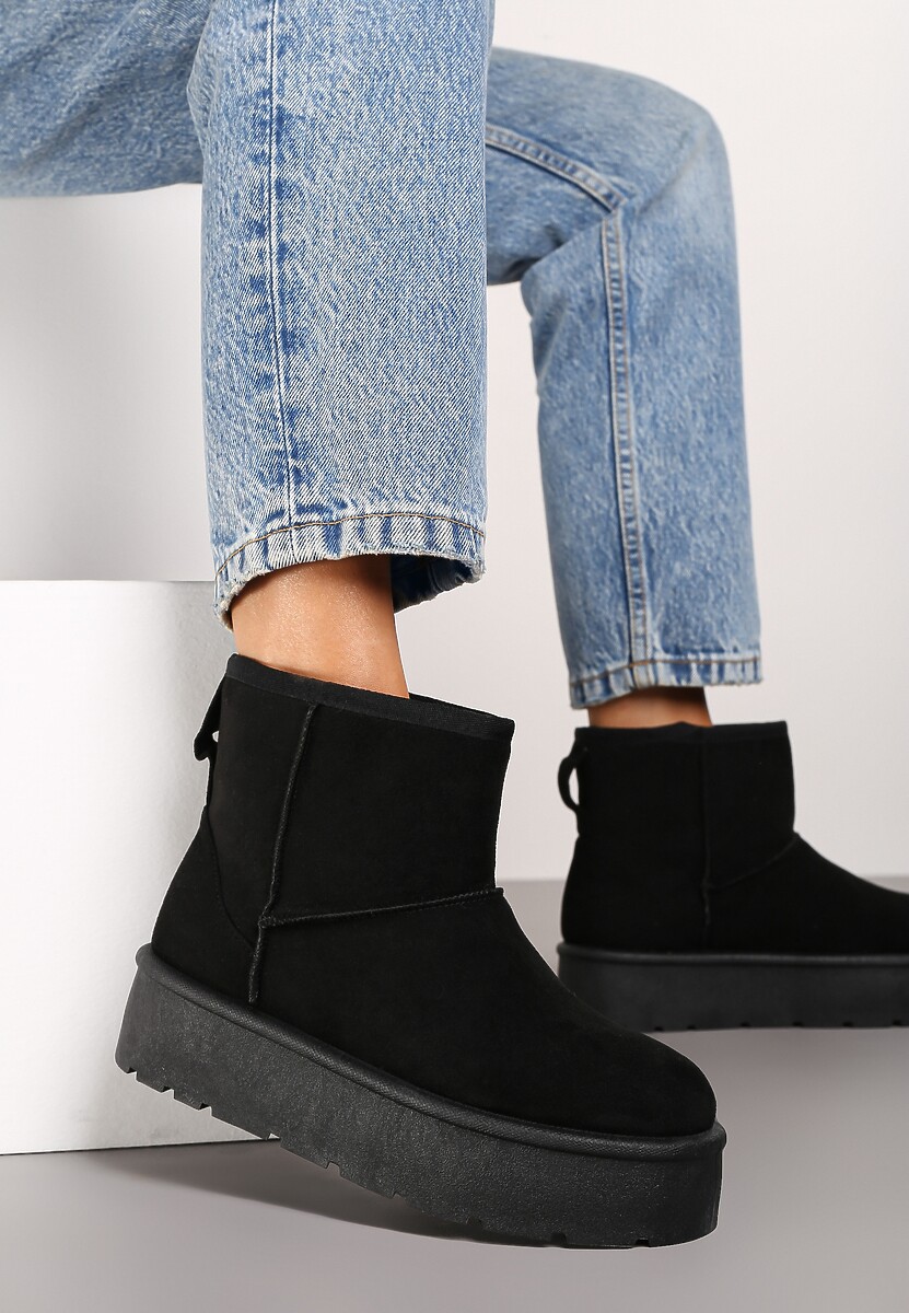 Czarne Wsuwane Śniegowce na Gładkiej Platformie Irindara