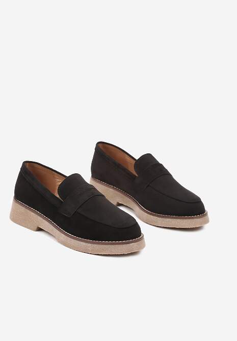 Czarne Mokasyny z Ekozamszu na Grubej Podeszwie Belirra