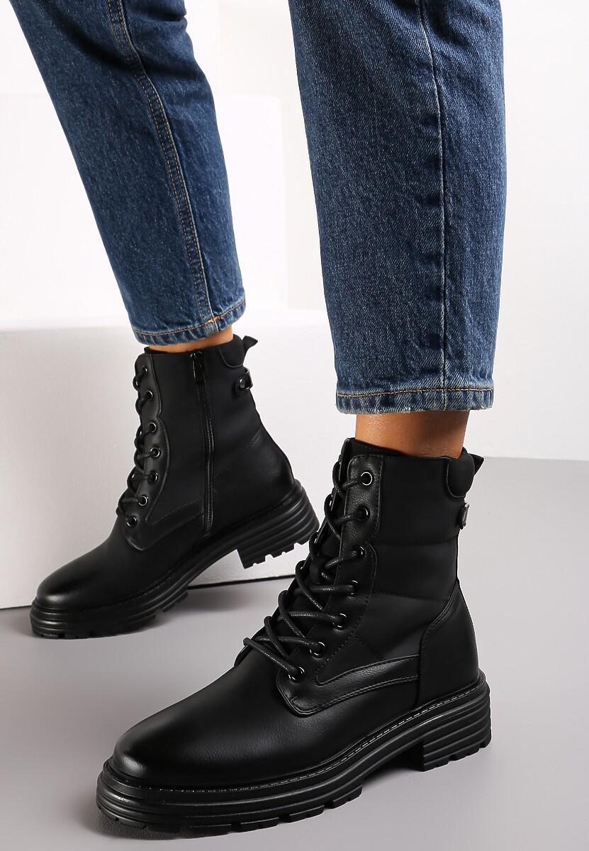 Czarne Botki w Stylu Workerów Grunge Lenikka