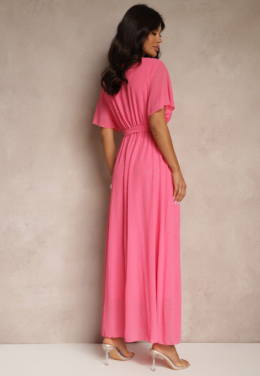 Fuksjowa Koktajlowa Brokatowa Sukienka z Paskiem Addlea