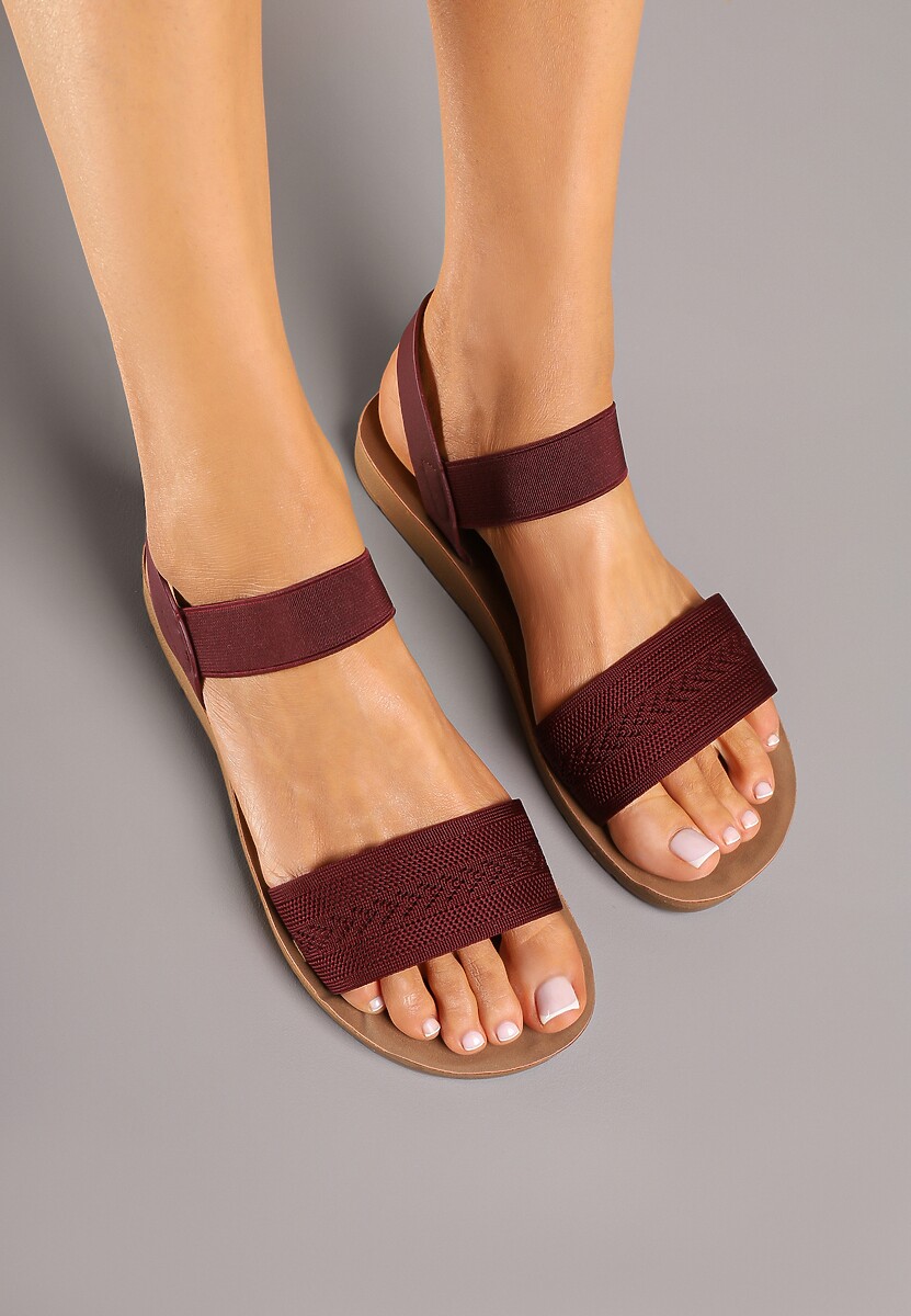 Bordowe Wsuwane Sandały z Elastyczną Cholewką Flenae