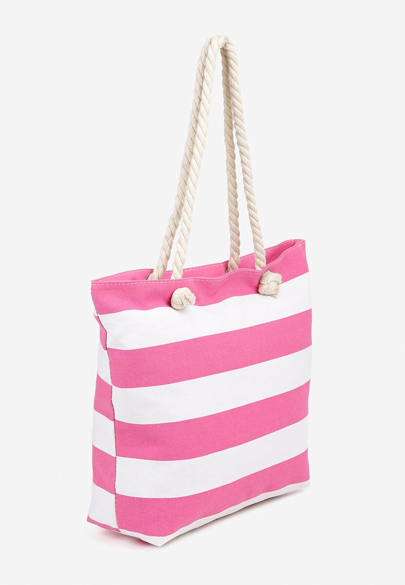 Różowa Torebka Ozdobiona Sznurkiem Napisami i Paskami Revandellea